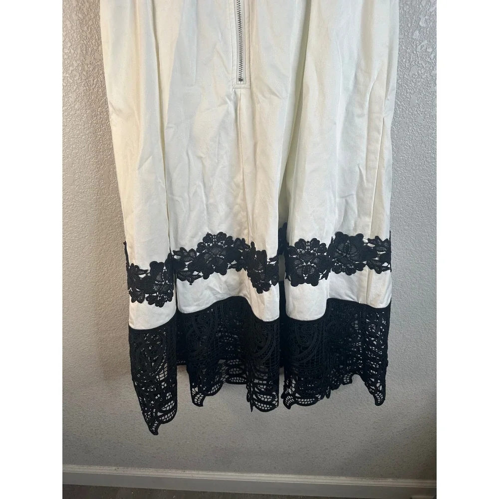 STAND Women's White Black Lace Trim Fit and Flare Cocktail Dress Size Medium